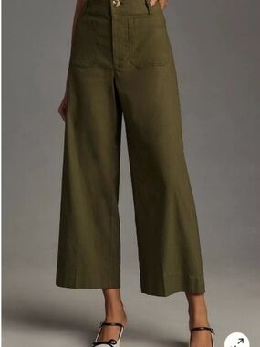 Anthropologie Holly Green Colette High-Waist Wide-Leg Pants